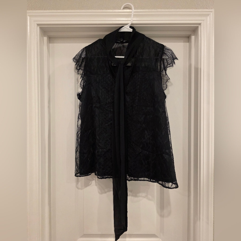 Express Black Lace Top with Neck Tie